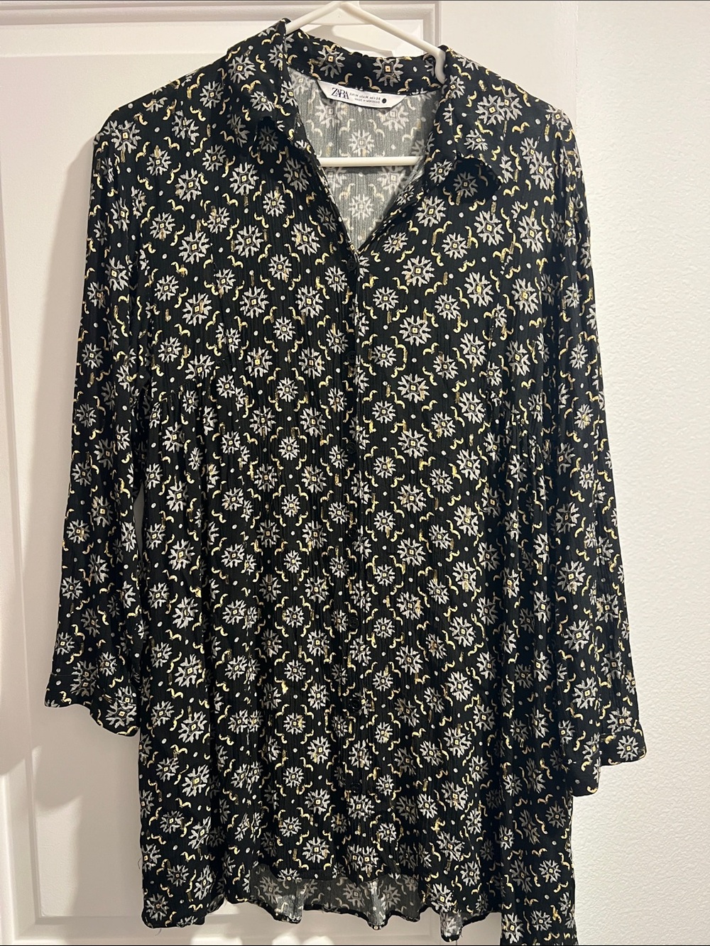 Zara Black Tunic with Cream Floral Motif
